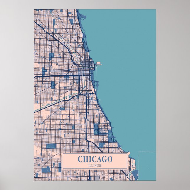 Póster Chicago - Mapa de la ciudad de Illinois Breezy (Frente)