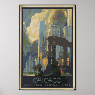 Póster Chicago New York Central Lines Viajes de época