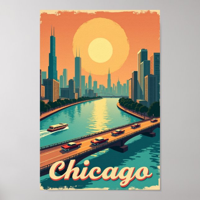 Póster Chicago – Orilla del Lago Vintage (Frente)