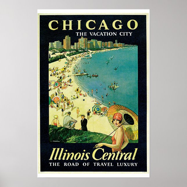 Póster Chicago - Poster Central de Viajes de Illinois (Frente)