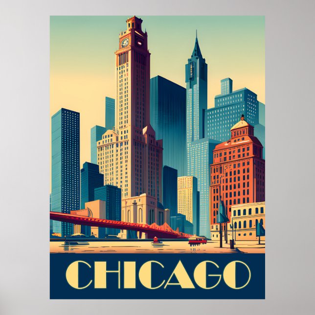 Póster Chicago, rascacielos de la ciudad, viajes (Frente)