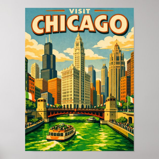 Póster Chicago River Saint Patricks day postcard (Frente)