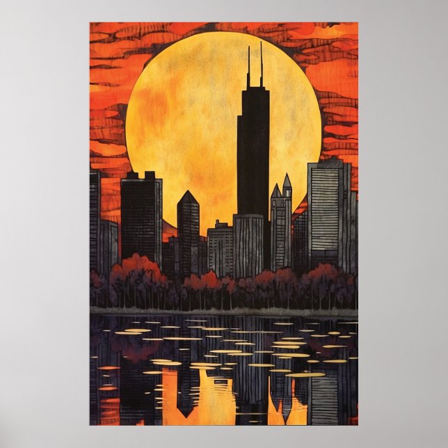 Póster Chicago, Skyline, (Frente)