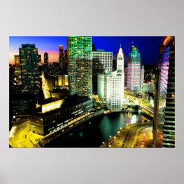 Póster Chicago Skyline Nightime