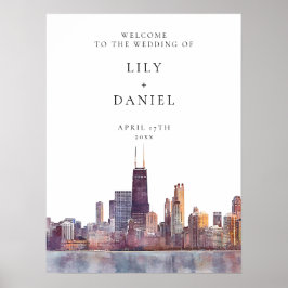 Póster Chicago Skyline Wedding Welcome Sign