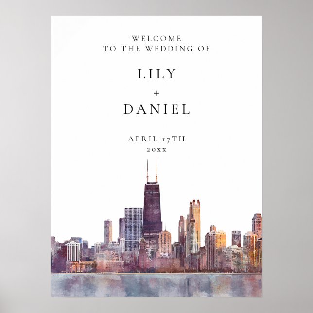 Póster Chicago Skyline Wedding Welcome Sign (Frente)
