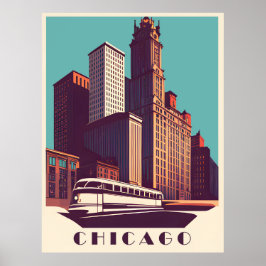 Póster Chicago, transporte público, viajes