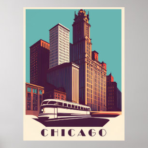 Póster Chicago, transporte público, viajes