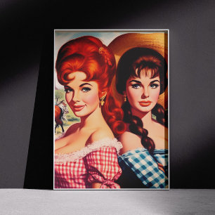 Póster Chicas agricultoras vintage de pin-up