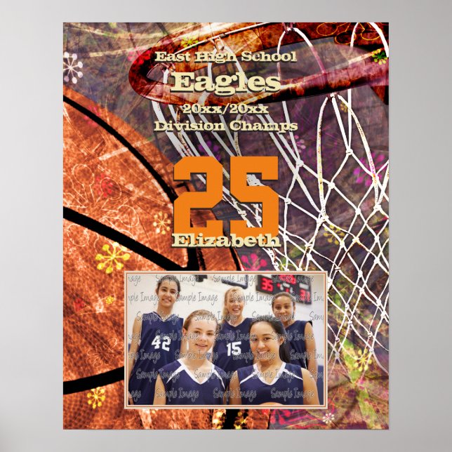 Póster chicas añaden la foto del equipo de baloncesto (Frente)