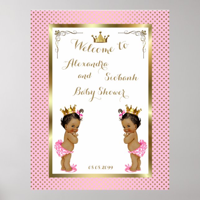 Póster Chicas Baby Shower TWINS,rosa,elegante,40x52 150pp (Frente)