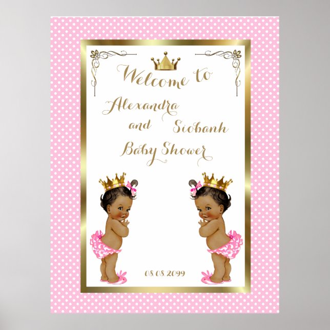 Póster Chicas Baby Shower TWINS,rosa,elegante,40x52 300pp (Frente)
