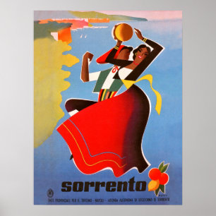 Póster Chicas bailando de Sorrento, Italia, viaje vintage