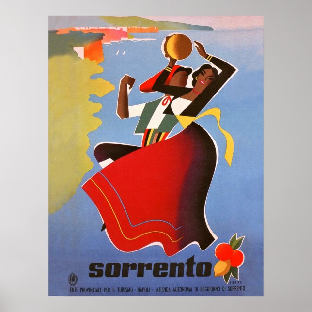 Póster Chicas bailarines de Sorrento, Italia, viajes vint (Frente)