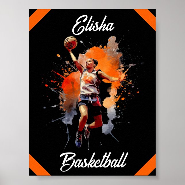Póster Chicas Baloncesto acuarela personalizada (Frente)