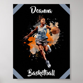 Póster Chicas Baloncesto acuarela personalizada