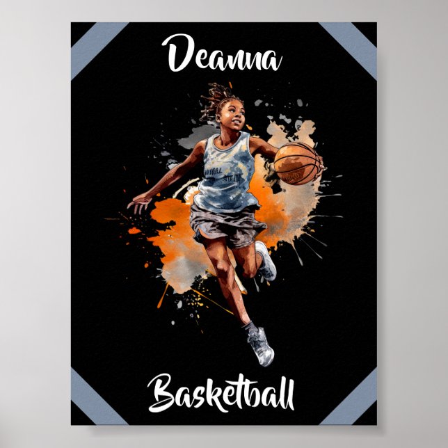 Póster Chicas Baloncesto acuarela personalizada (Frente)