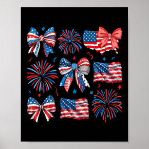 Póster Chicas bandera de EE. UU. fuegos artificiales lazo