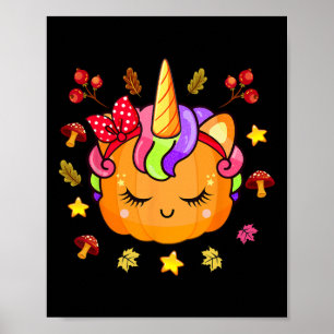 Póster Chicas Calabaza Cute Calabaza Unicornio Cae Otoño 