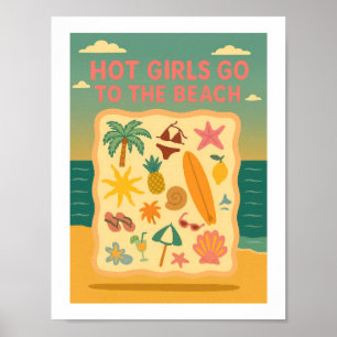 Póster Chicas Calientes Van a la Playa Cita Divertida de 