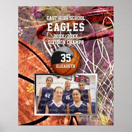 Póster chicas color gris negro equipo de baloncesto de fo