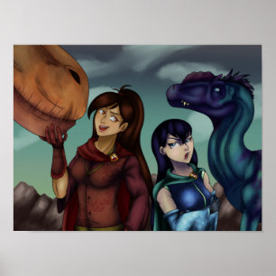 Póster Chicas con dinosaurios