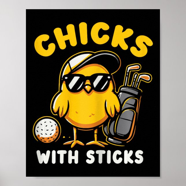 Póster Chicas Con Palos De Golf Chica Mujer Club De Golf  (Frente)