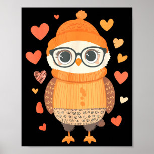 Póster Chicas Corazón Amante de Búhos Día de San Valentín