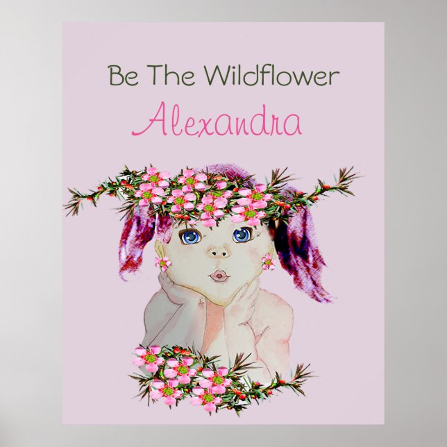 Póster Chicas cuarto Personalizado Flor silvestre rosa mo (Frente)