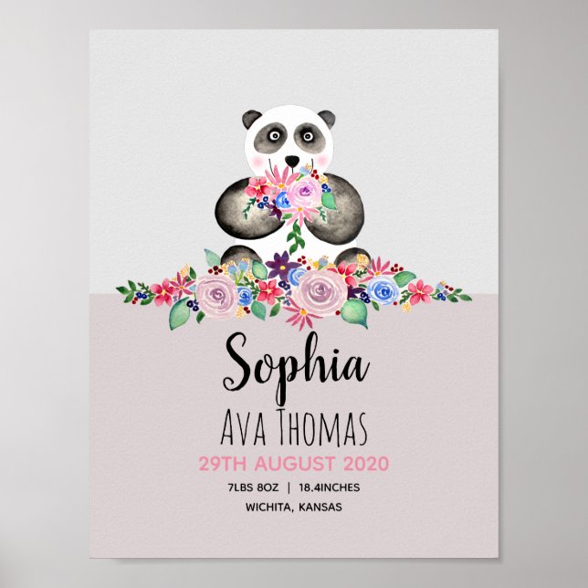 Póster Chicas Cute Floral Panda Estaciones de Nacimiento  (Frente)