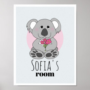 Póster Chicas Cute Koala Bear Personalizado y Apellidos S