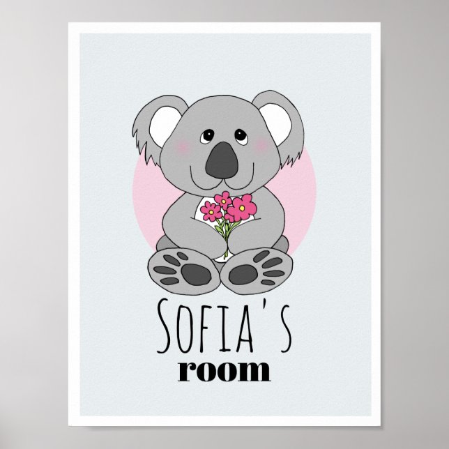 Póster Chicas Cute Koala Bear Personalizado y Apellidos S (Frente)