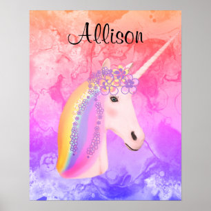 Póster Chicas de acuarela de unicornio arcoiris personali