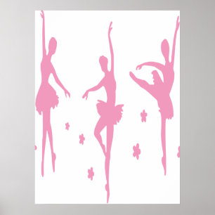 Póster Chicas De Ballerina Silhouettes En Rosa