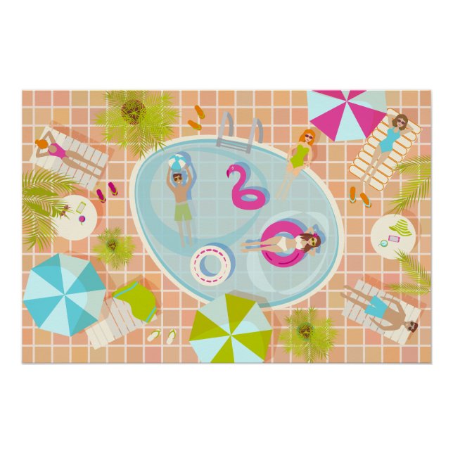 Póster Chicas de bikini y chicos jugando al billar (Anverso)