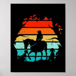 Póster Chicas De Caballo - Chica Vintage Con Perros Y