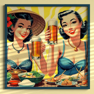 Póster Chicas de Cerveza Cute Vintage