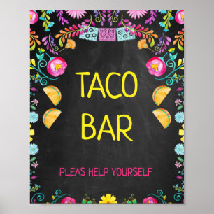 Póster Chicas de Chalkboard Taco Rótulo de cumpleaños núm