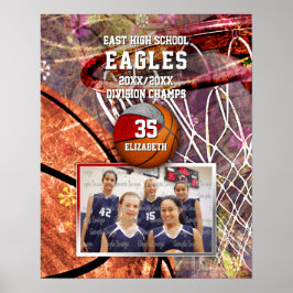 Póster chicas de colores grises rojos de equipo de balonc
