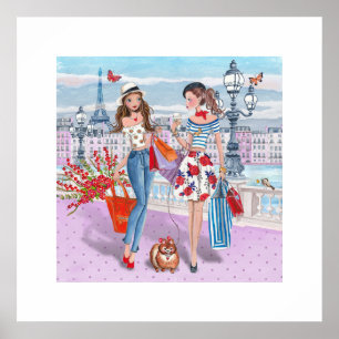 Póster Chicas de compras en París