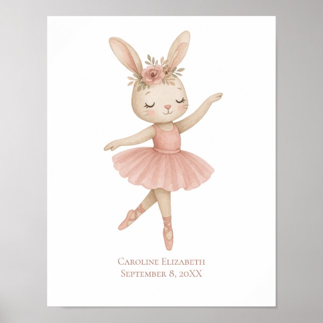 Póster Chicas de conejo rosado Ballerina Nursery Bedroom  (Frente)