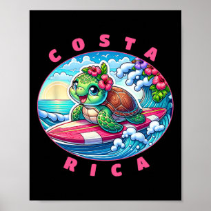 Póster Chicas de Costa Rica Lindas Surfando Tortuga Marin