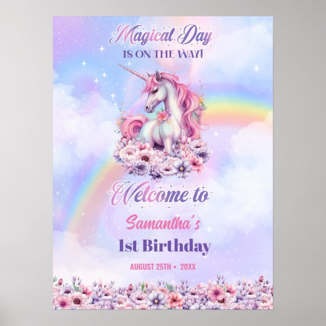 Póster Chicas de cumpleaños Pastel Magia unicornio (Frente)