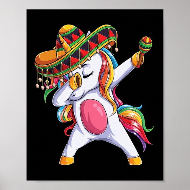 Póster Chicas de Dabbing Unicorn Cinco De Mayo (Frente)