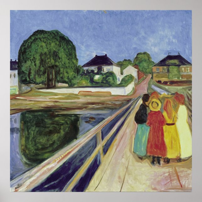 Póster Chicas de Edvard Munch Painting en el puente (c 19 (Frente)