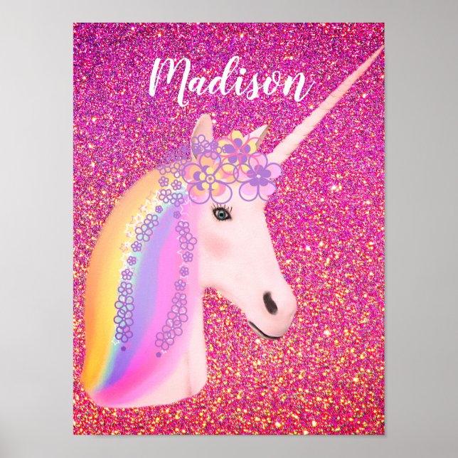 Póster Chicas de esparcen Purpurina de oro rosa arco iris (Frente)