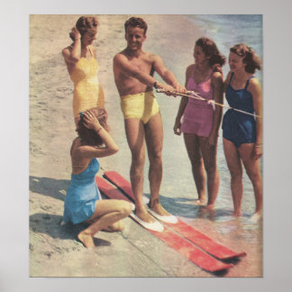 Póster chicas de esquí acuático de los años 1940 con traj