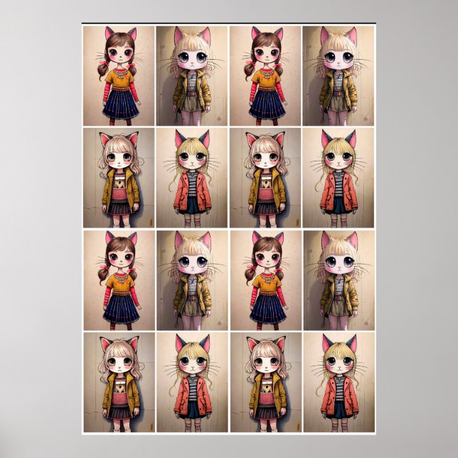 Póster Chicas de gatos caprichosos (AI) (Frente)