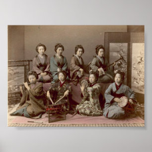 Póster Chicas de geisha que tocan los instrumentos