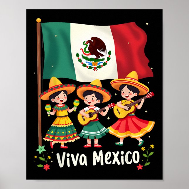 Póster Chicas de guitarra del Día de la Independencia Mex (Frente)